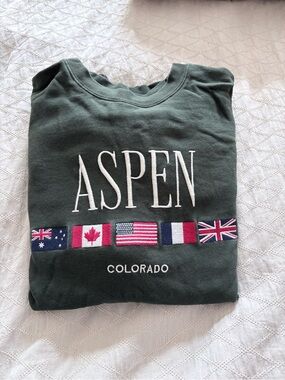 Aspen Colorado Dark Green Crewneck Sweatshirt with Flag Embroidery